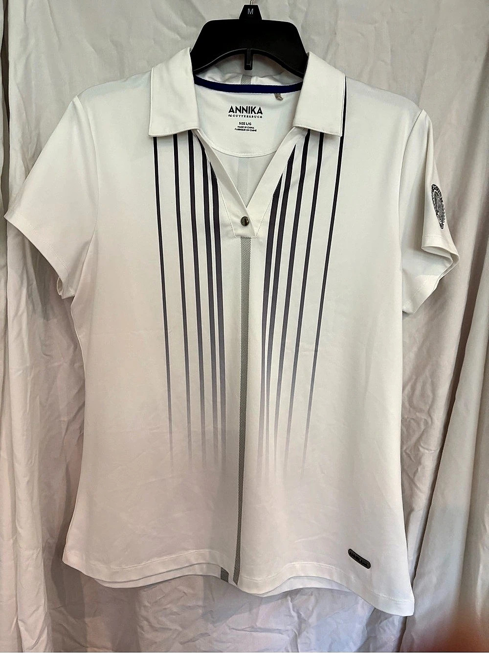 Annika by Cutter & Buck Striped Golf Shirt in White Large Like New